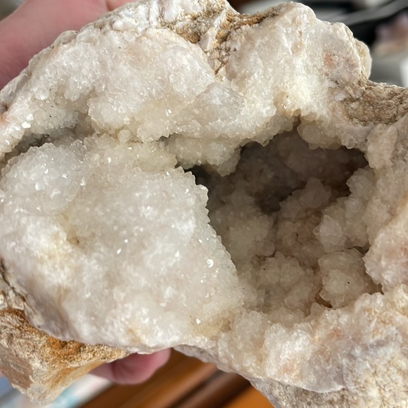 5” White Crystal Geode Spirit Quartz Cluster Chalcedony - Picture 2 of 7